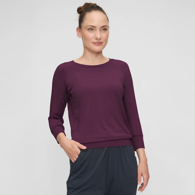 3/4 Shirt Boatneck - dark plum - YOGISHOP