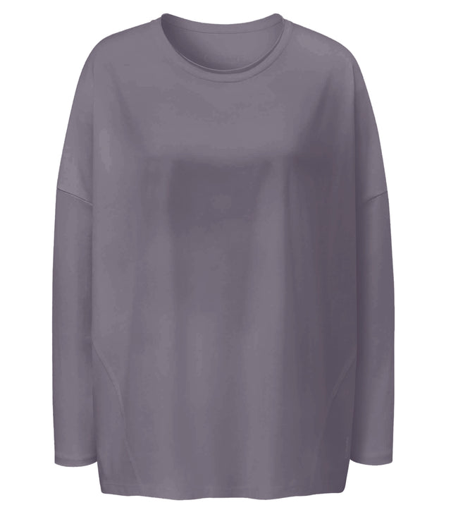 Yoga-Shirt Boxy, round neck - grau aubergine - YOGISHOP