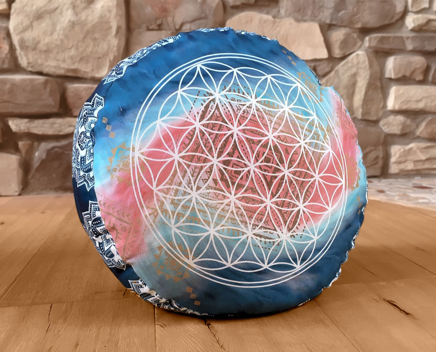 Meditationskissen rund, indigo/peach - YOGISHOP