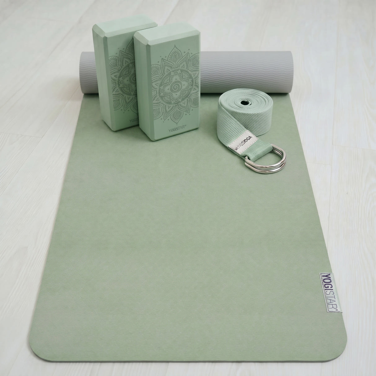 Yoga set Pro Edition - velvet mint (Yoga mat + 2 yoga blocks + 1 strap)