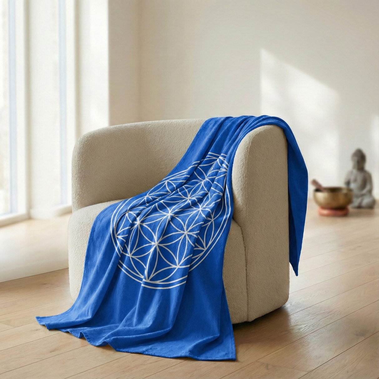 Coperta in cotone Fiore della Vita - blu