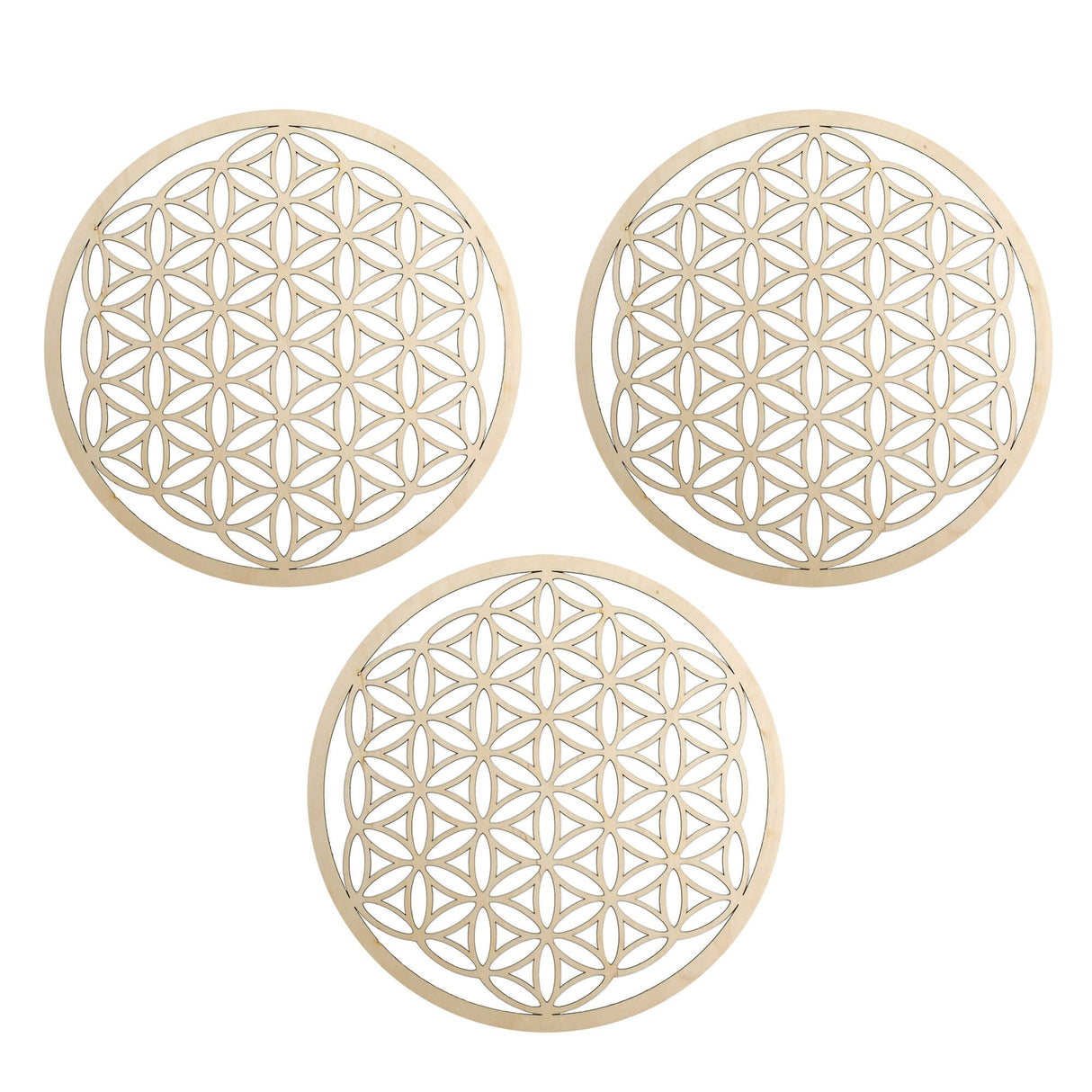 Wandschmuck "Blume des Lebens", Holz 22 cm - 3er Set - YOGISHOP