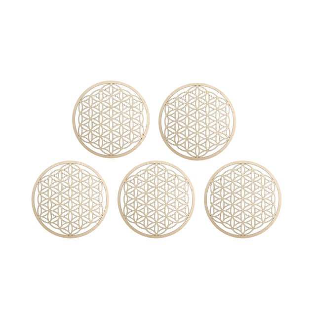 Wandschmuck "Blume des Lebens", Holz 9 cm - 5er Set - YOGISHOP