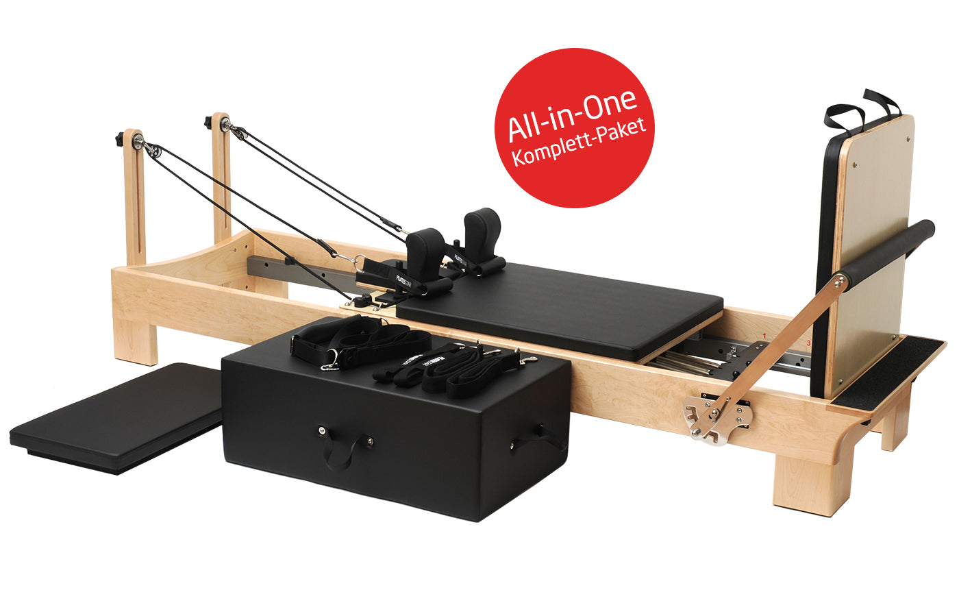 Pilates Reformer Ahorn "Short Leg" (inkl. Sitting Box und Jump Board) - schwarz - YOGISHOP
