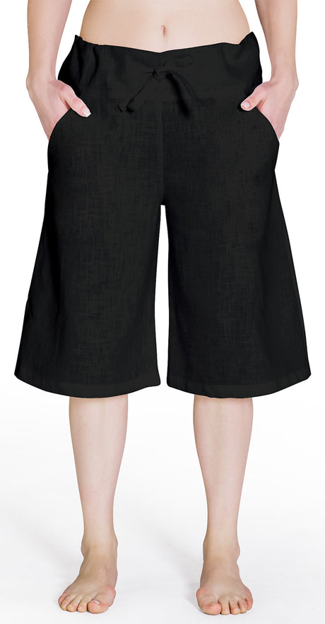 Bermuda-Leinenhose - schwarz - YOGISHOP