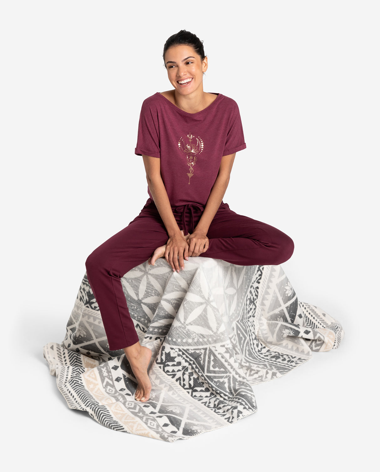 Shirt comfort fit Eka Padma - violett-rot melange - YOGISHOP
