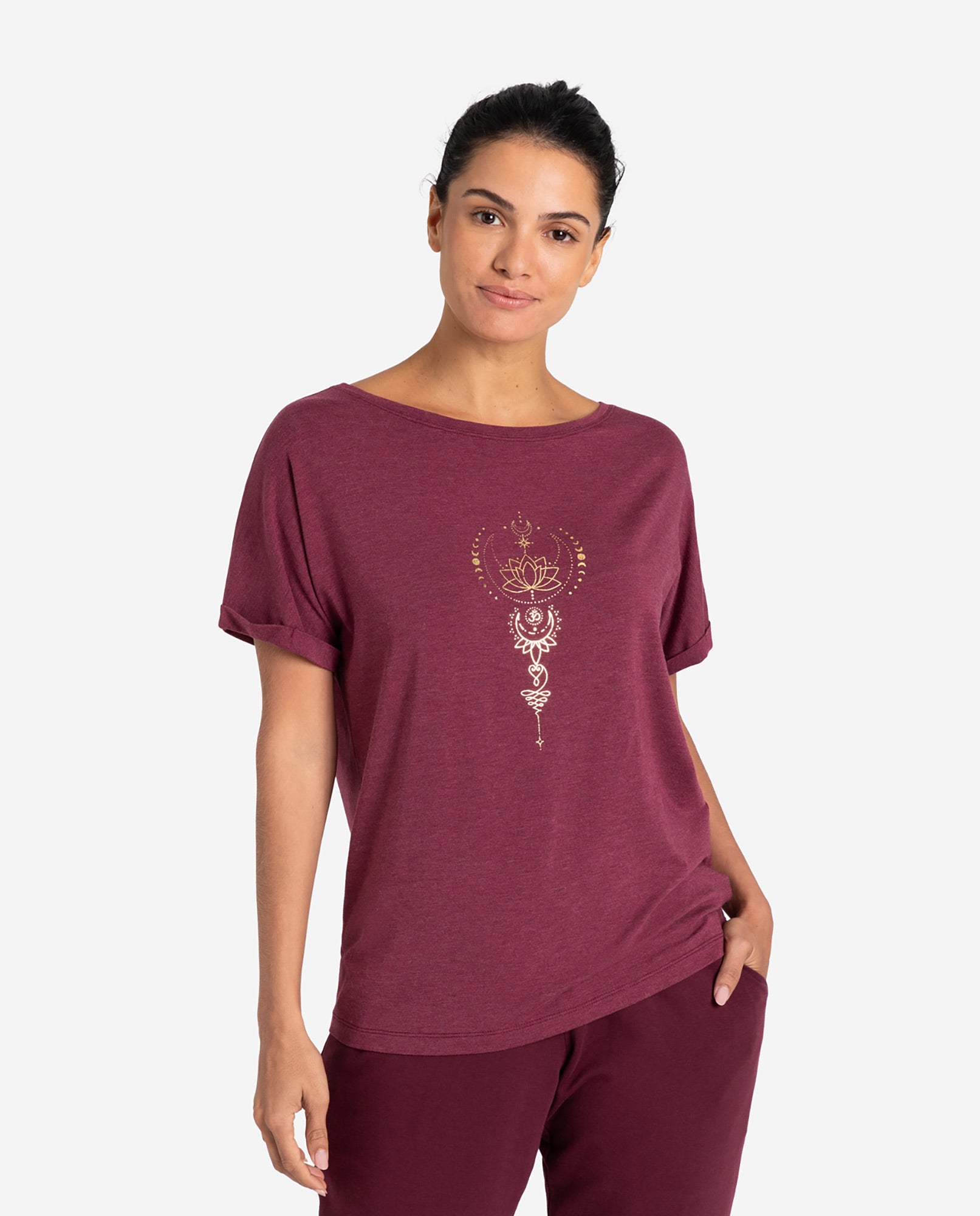 Shirt comfort fit Eka Padma - violett-rot melange - YOGISHOP
