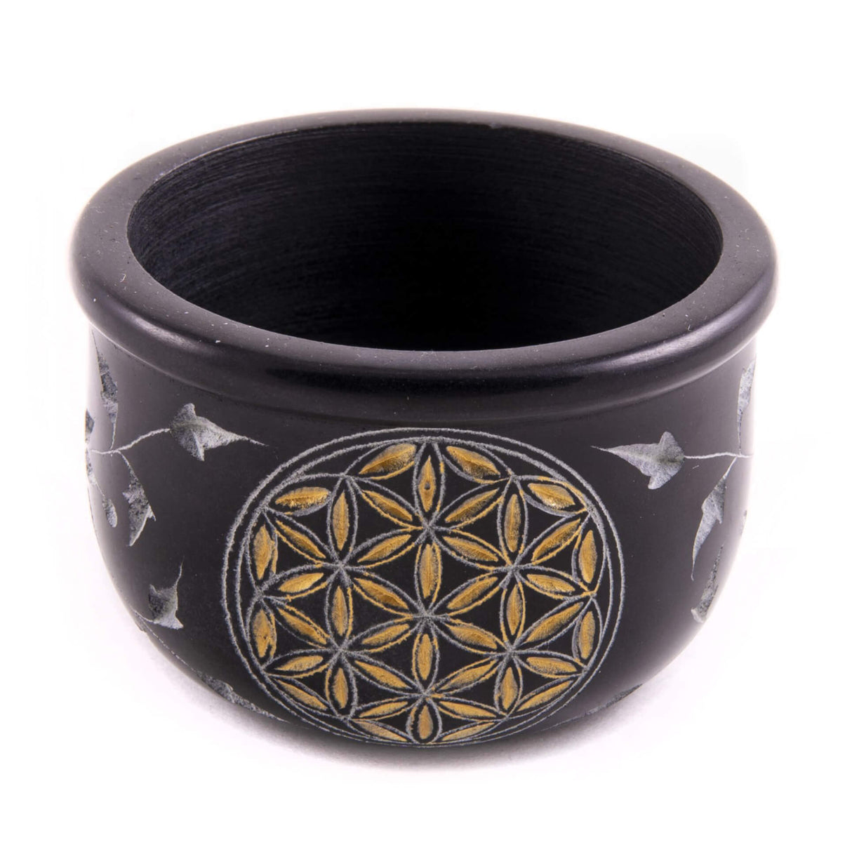 Räucherschale Blume des Lebens schwarz - gold - YOGISHOP