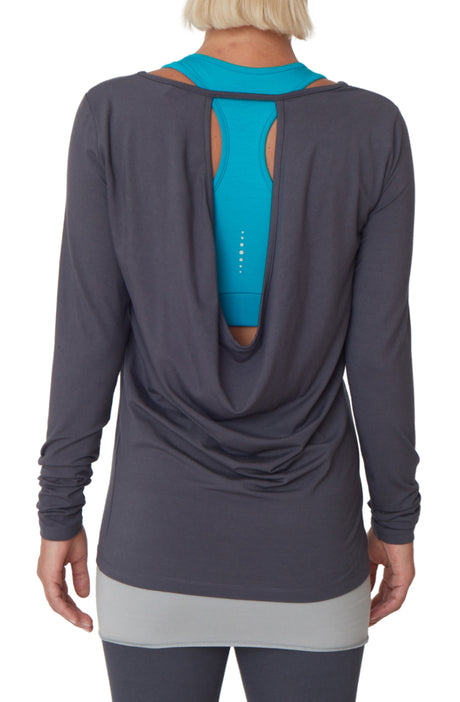 Yoga-Top "Open Back" - pebble - YOGISHOP