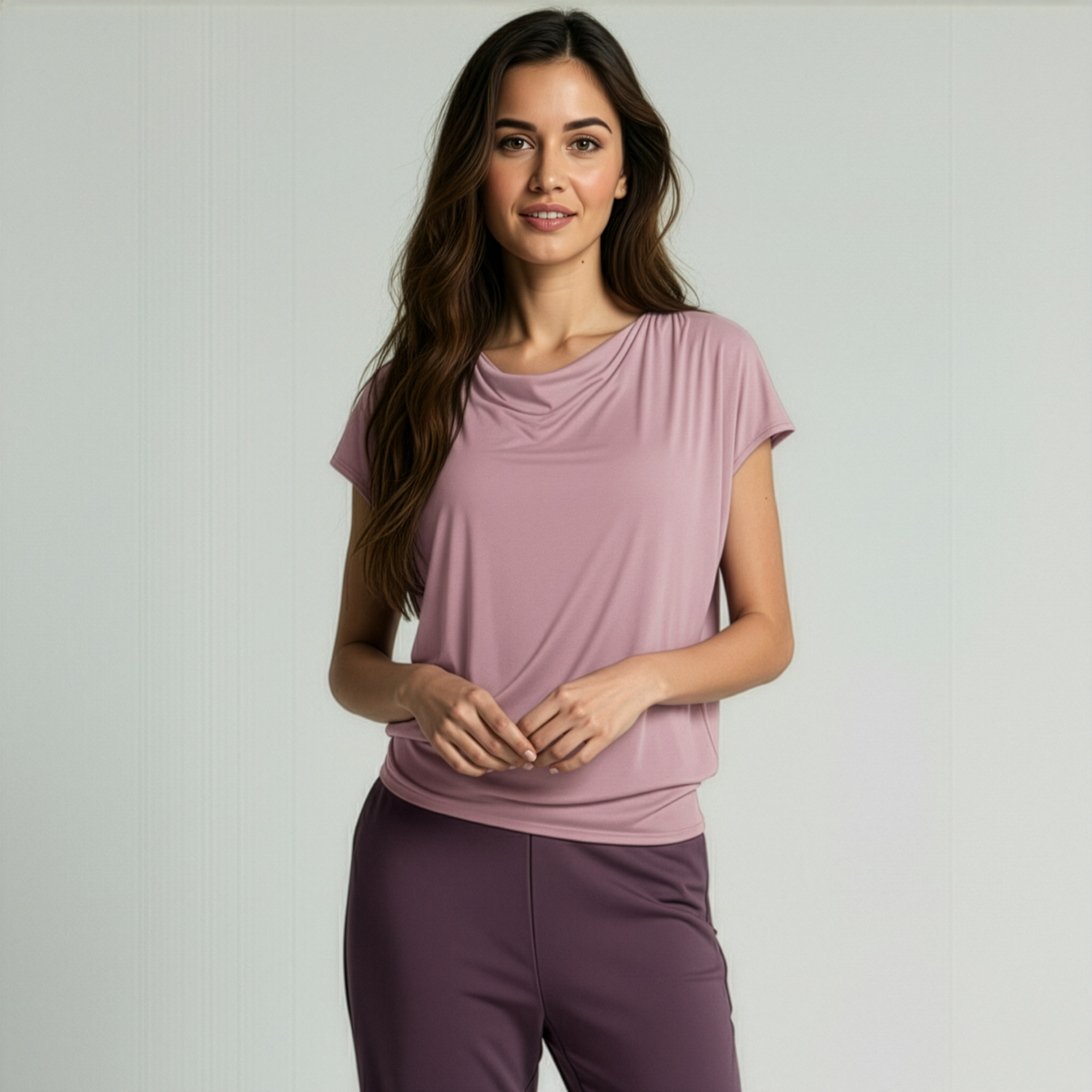 Yoga-T-Shirt Batwing „yoga“ - berry/copper