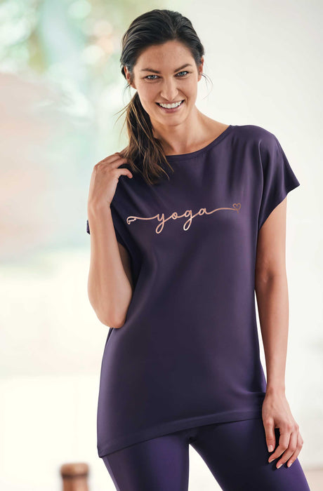 Yoga-T-Shirt Batwing „yoga“ - berry/copper - YOGISHOP