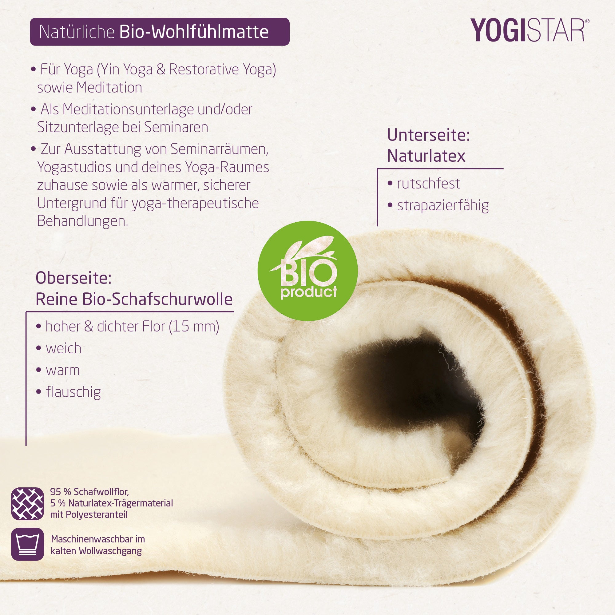 Yogamatte yogimat® natur - Bio-Schurwolle - YOGISHOP