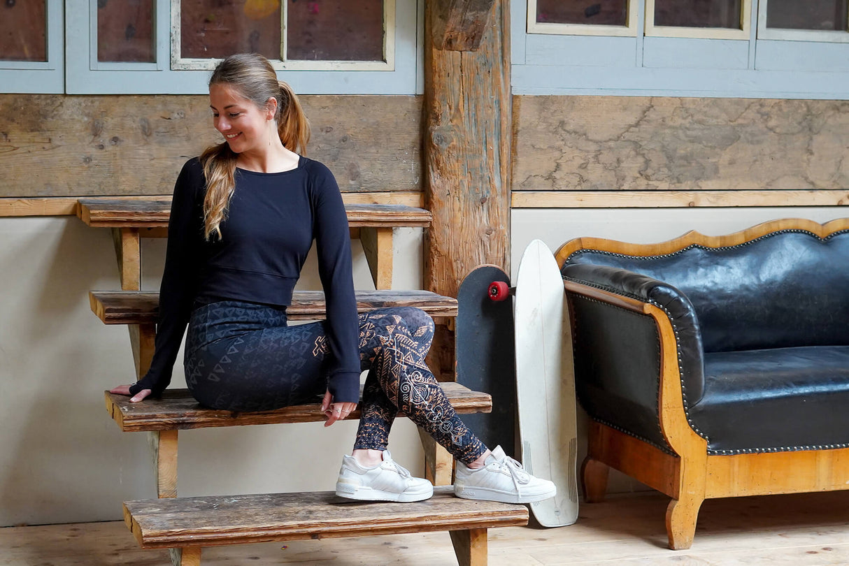 Yoga-Leggings Buddhi - schwarz-beige - YOGISHOP