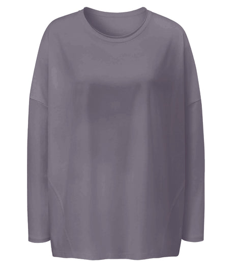 Yoga-Shirt Boxy, round neck - grau aubergine - YOGISHOP