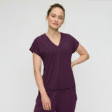 Yoga-Shirt V-Neck Boxpleat - dark plum