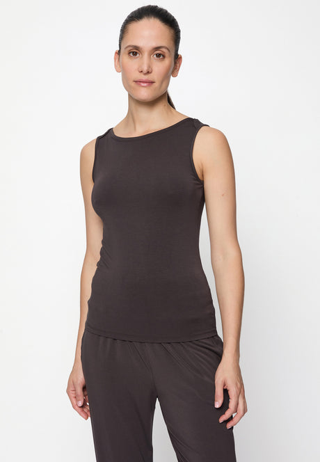 Yoga-Tank-Top Boatneck - dark-brown - YOGISHOP