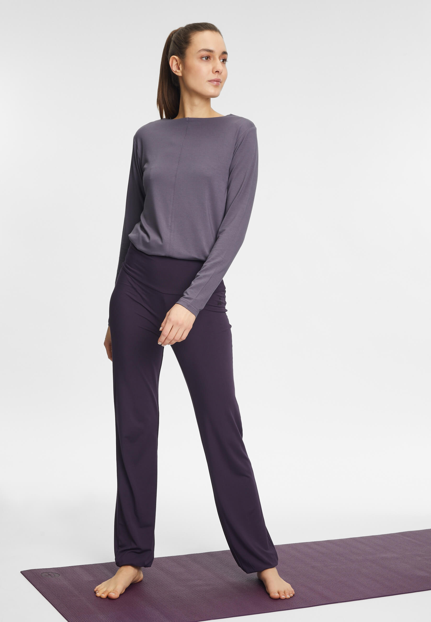 Long Pants, roll down - dark aubergine - YOGISHOP