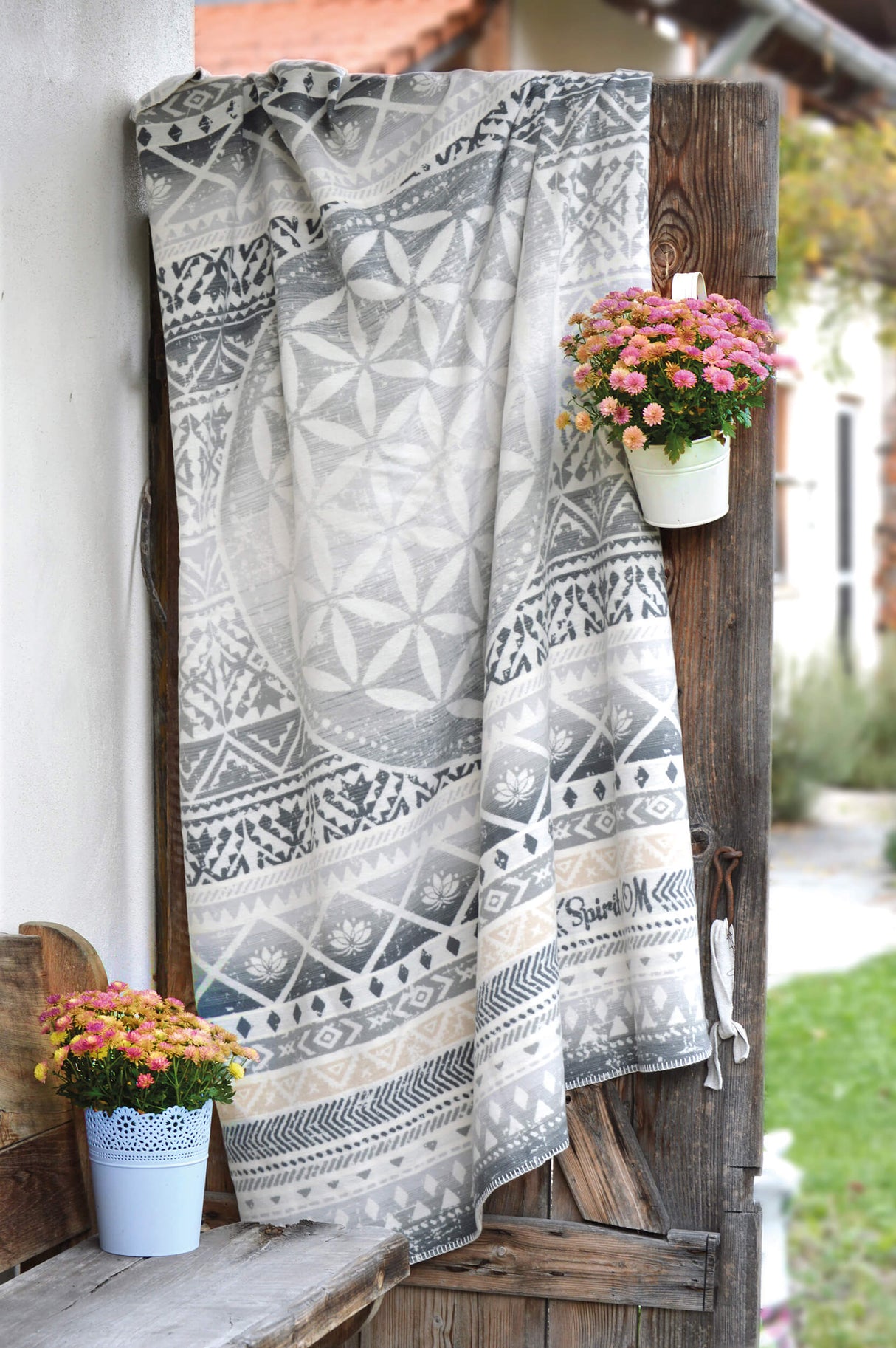 Decke Blume des Lebens - grau - YOGISHOP