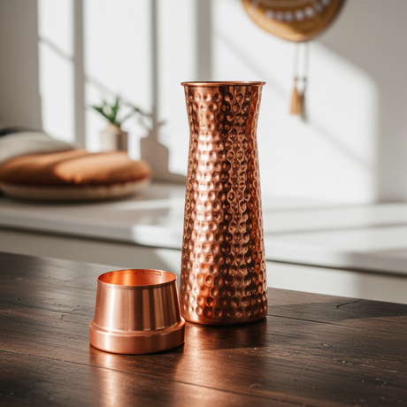 Kupferkaraffe mit Becher gehämmert, 1,1 l