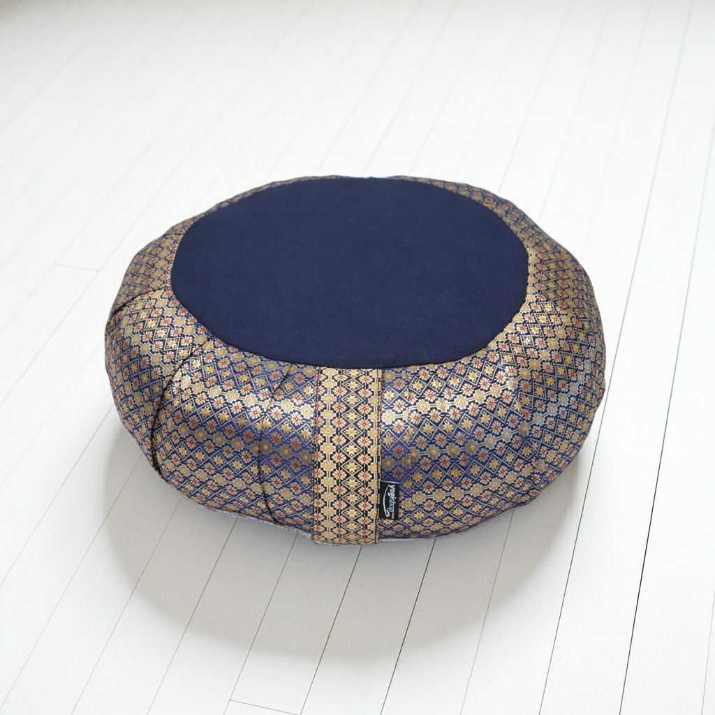Meditationskissen rund pleated - golden mind - midnight blue - YOGISHOP