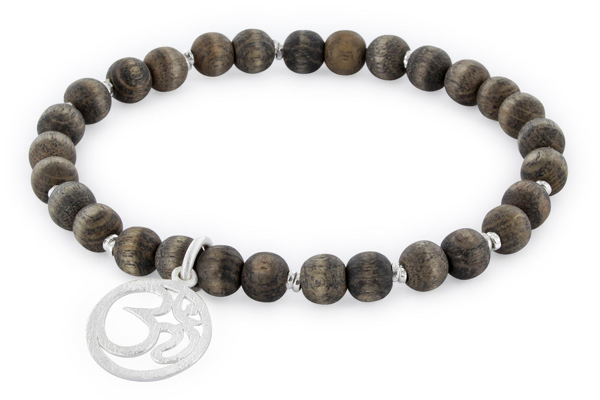 Armband Vintage Wood "OM" - Grau - YOGISHOP