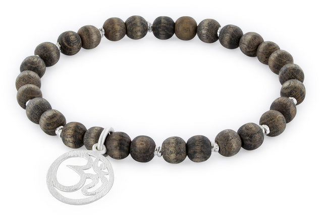 Armband Vintage Wood "OM" - Grau - YOGISHOP