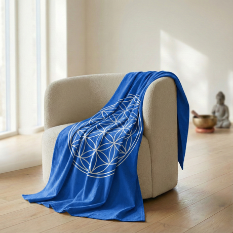 Couverture en coton Fleur de Vie - bleu