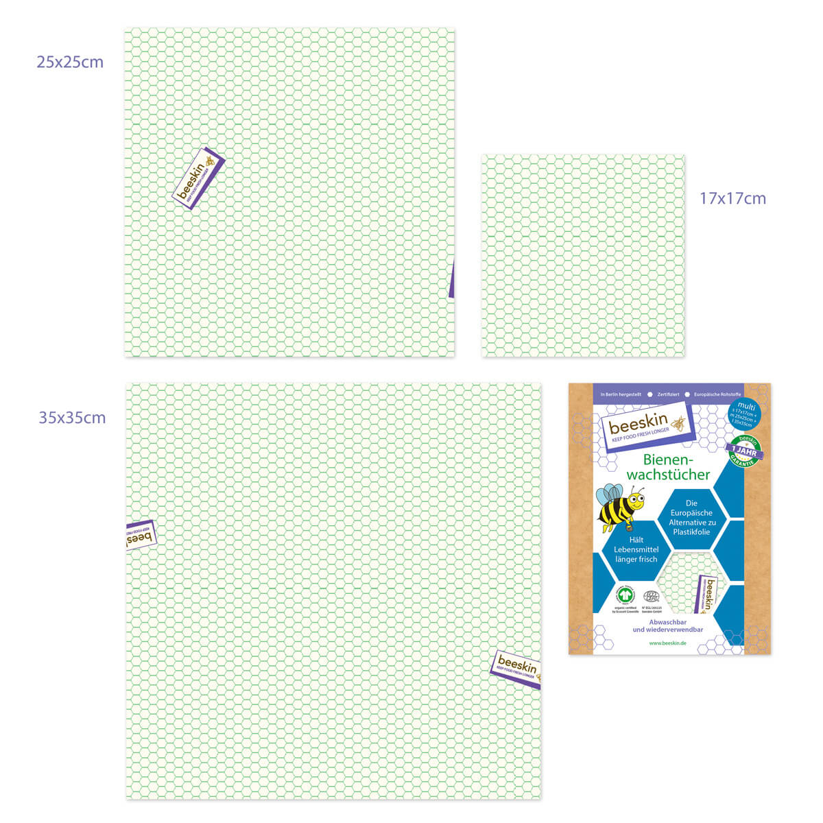 Bienenwachstücher Set multi (3 Größen) - YOGISHOP