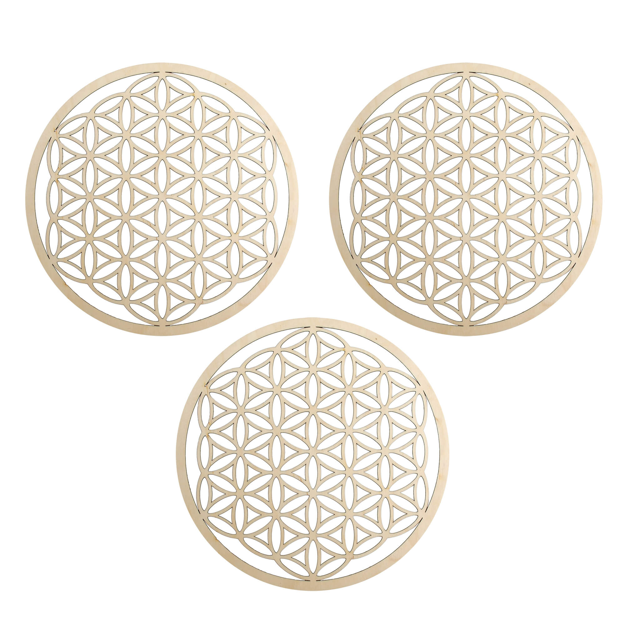 Wandschmuck "Blume des Lebens", Holz 22 cm - 3er Set - YOGISHOP