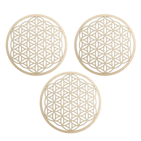 Wandschmuck "Blume des Lebens", Holz 22 cm - 3er Set - YOGISHOP