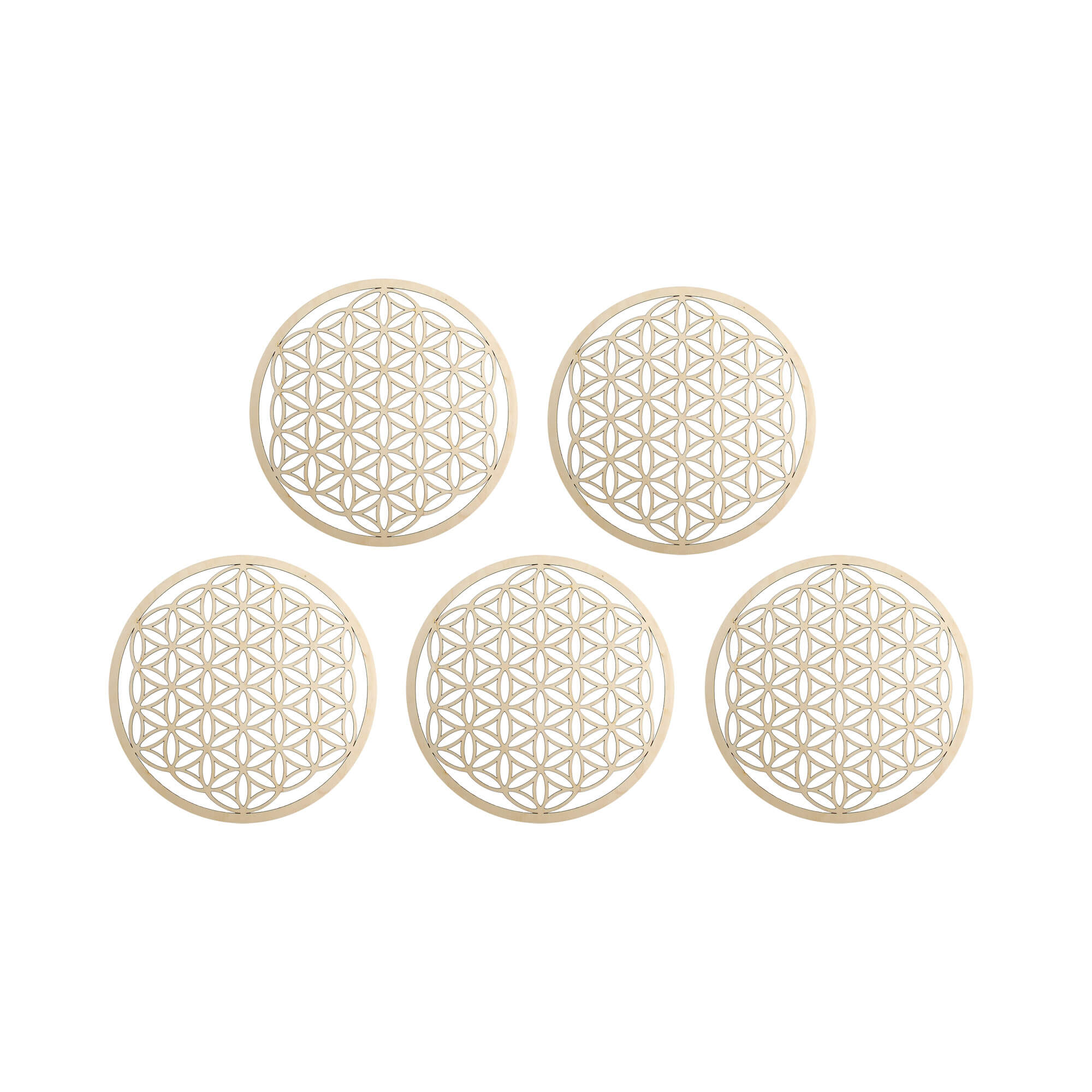 Wandschmuck "Blume des Lebens", Holz 9 cm - 5er Set - YOGISHOP