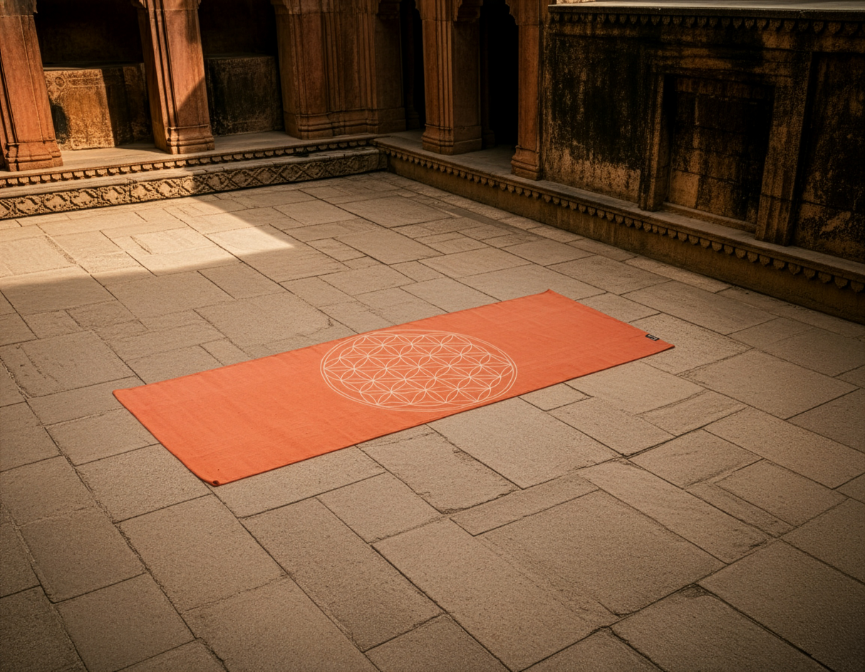 Tapis en coton Yogateppich - fleur de vie - siena/crème