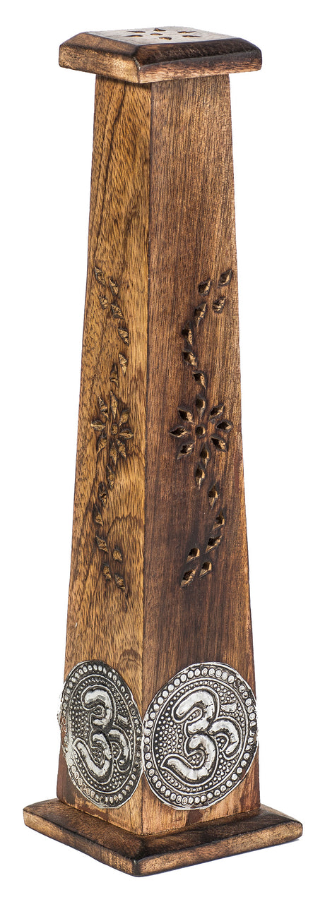 Räucherstäbchenhalter Turm - 4eckig mit OM Zeichen - YOGISHOP