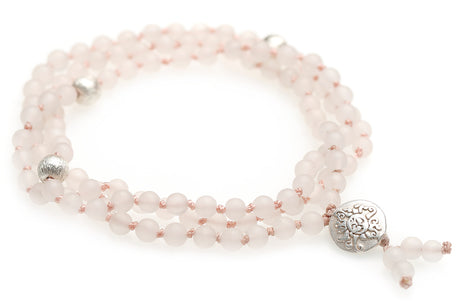 Mala-Kette aus Rosenquarz (mit Malamünze silber 925) - YOGISHOP