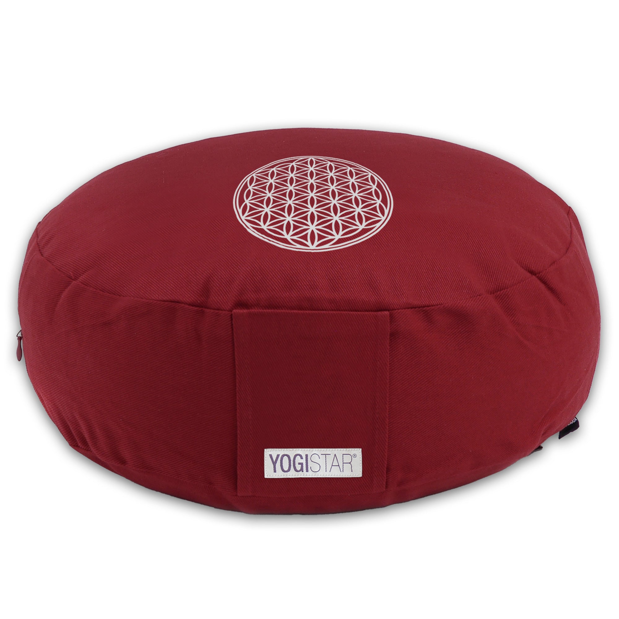 2. Wahl Meditationskissen - rund - bordeaux - Blume des Lebens - YOGISHOP