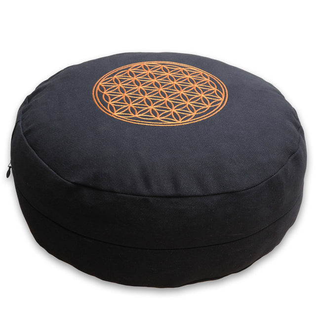 2. Wahl Meditationskissen - rund - black - Blume des Lebens - YOGISHOP
