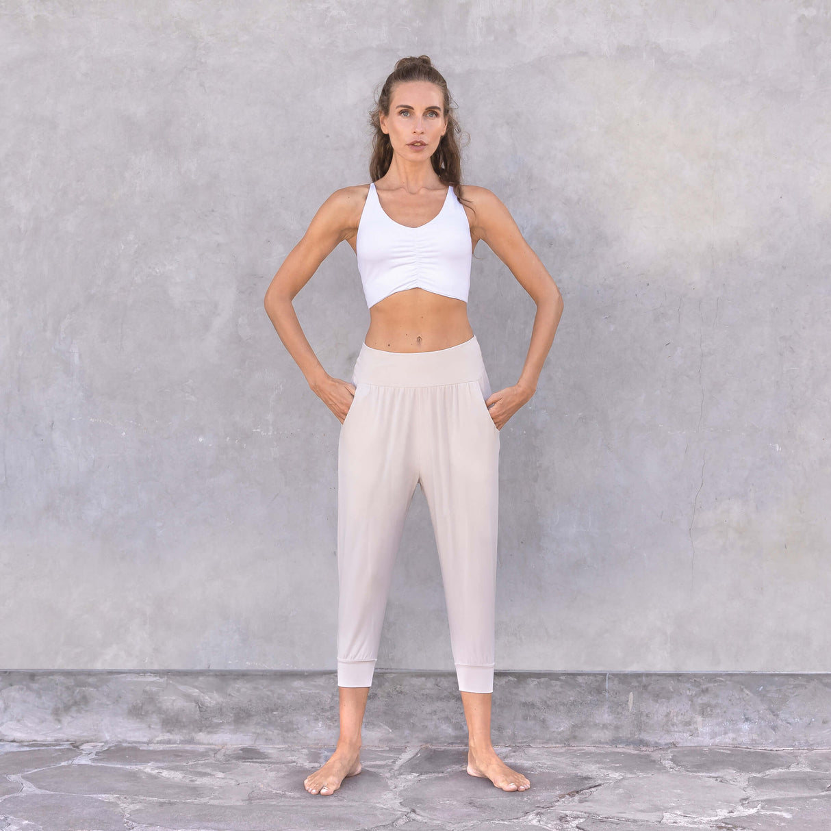 3/4 Yoga-Pants flora - creme - YOGISHOP