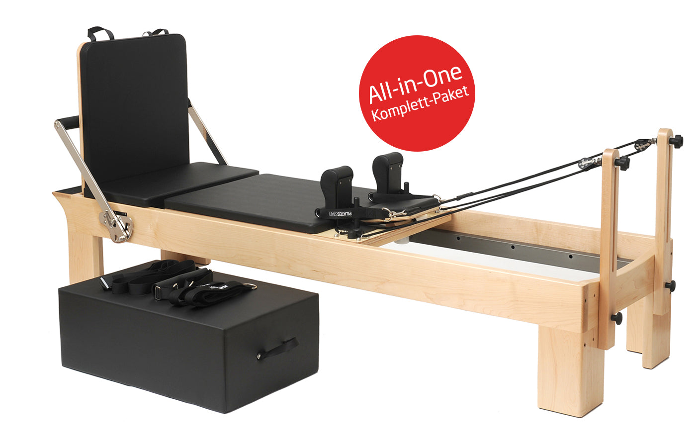 2. Wahl Pilates Reformer Ahorn "Therapeutic Leg" (inkl. Sitting Box und Jump Board) - schwarz - YOGISHOP