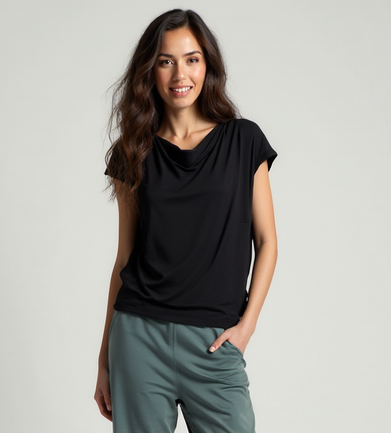 Yoga-Shirt flowing batwing "ala" - black - YOGISHOP