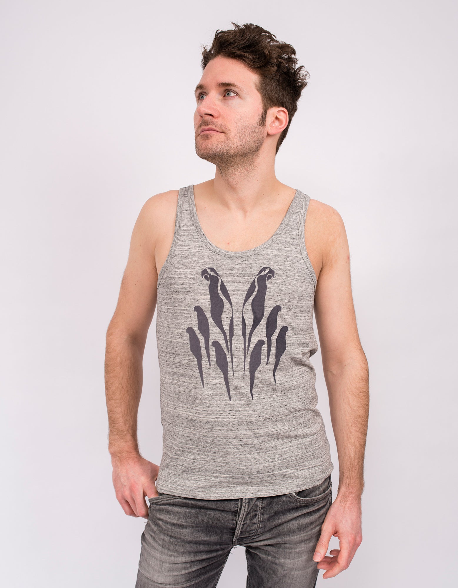 Yoga-Tank-Top "Birds"- melange-grey / grey - YOGISHOP
