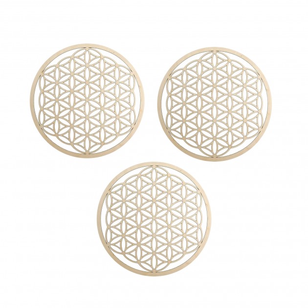 "Flower of Life" Wall Decoration, Wood 14 cm - Set of 3 
