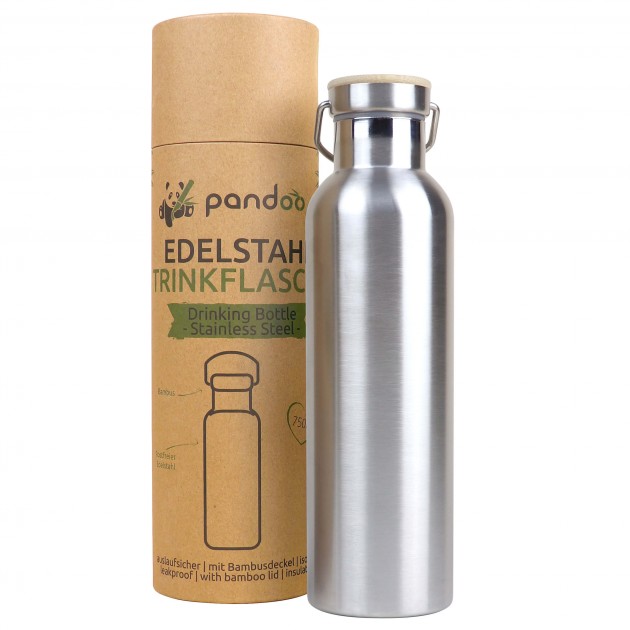 Edelstahl Trinkflasche mit Bambusdeckel, isoliert, 750 ml 