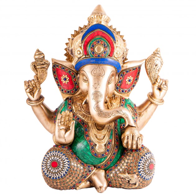 Ganesha, Messing mit Steinkunst, 30 cm 