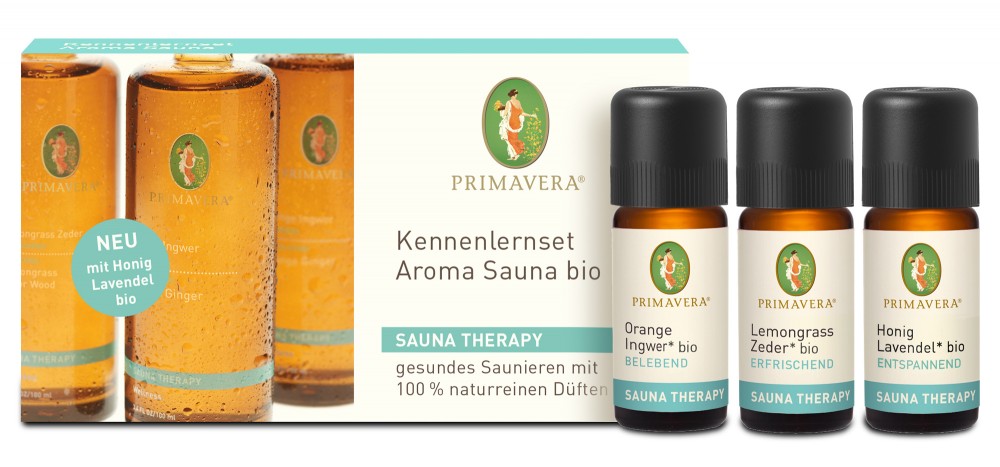 Bio Kennenlern-Set Aroma Sauna, 3 x 10 ml (Orange-Ingwer / Lemongrass-Zeder / Honig-Lavendel) 