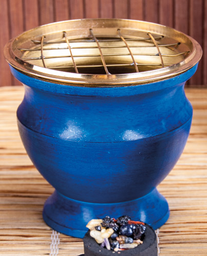 Incense burner made of brass, enamel blue 