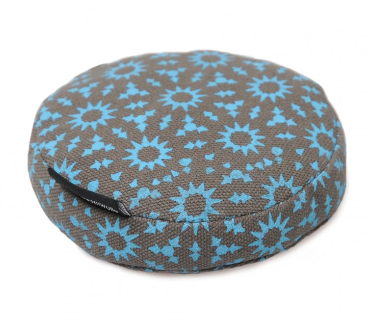 Singing bowl cushion round - vintage - cotton, Ø 10 cm taupe/turquoise