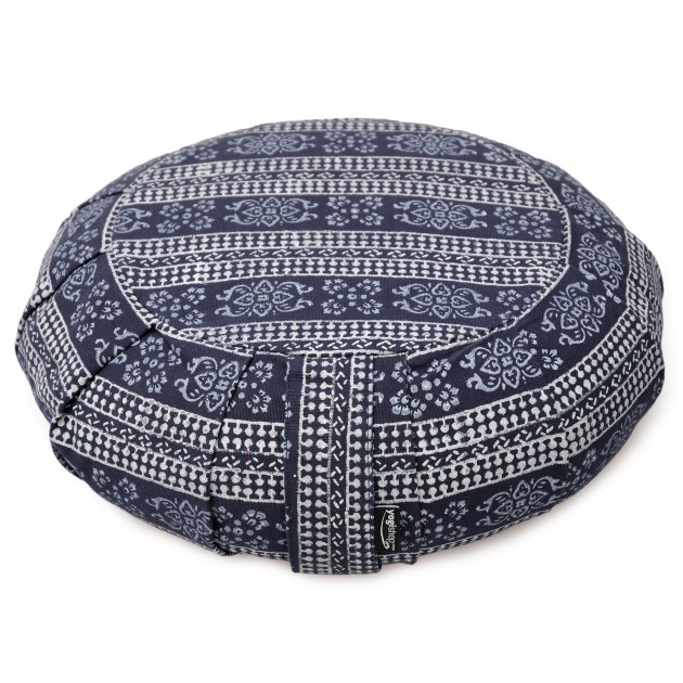 Meditation cushion round pleated - vintage - cotton darkblue