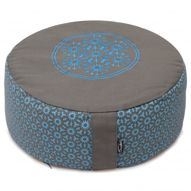 Meditation cushion round - vintage - cotton - ø 36cm x 15cm taupe/turquoise