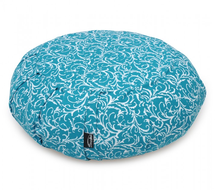 Meditation cushion round pleated - vintage - cotton turquoise