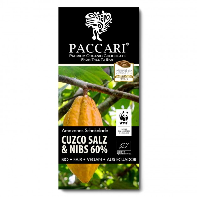 Bio Schokolade WWF Sonderedition Cuzco Salz & Nibs, 60% Kakao, 50 g 